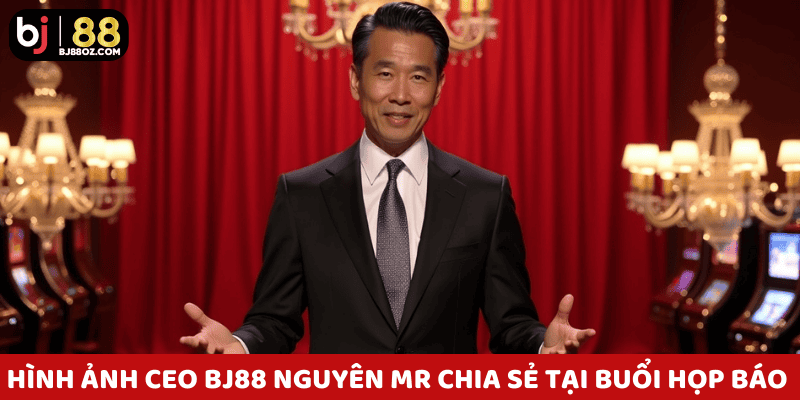 Hình ảnh CEO BJ88 Nguyên MR chia sẻ chiến lược tại buổi họp báo ra mắt sản phẩm mới.